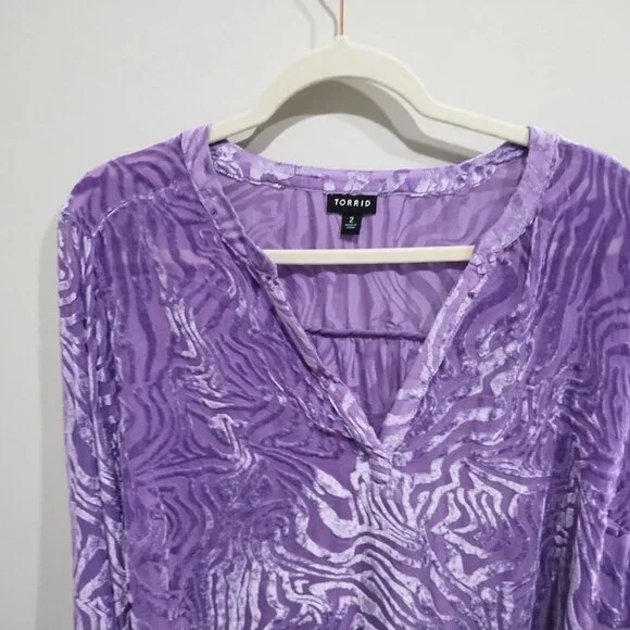 Torrid Velvet Burnout Pullover Long Sleeve Blouse - Picture 9 of 12